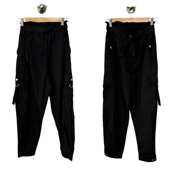 Blank‎ NYC Womens Size 26 Time Machine Black Nylon Paper Bag Pants Self Belt NWT - Picture 2 of 6